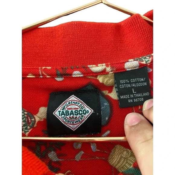 Tabasco Men's Golf Clubs Crest Logo Print Sports Wear AOP Polo Shirt Size L - Picture 4 of 4